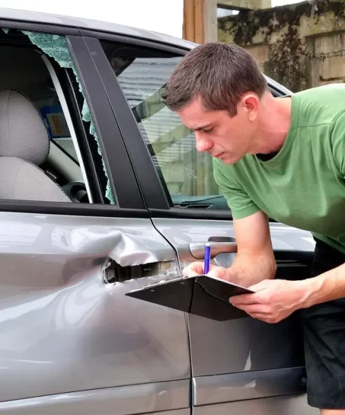 appraiser checks vehicle damage